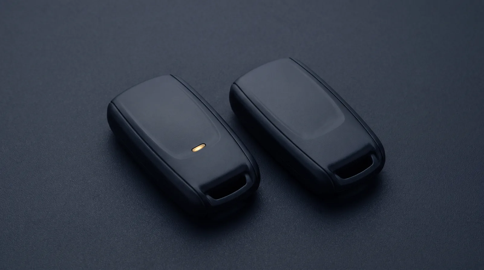 Two near-identical black key fobs side by side